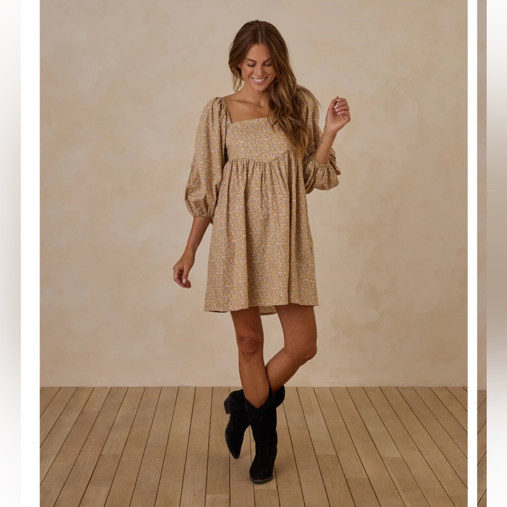Rylee + Cru Beige Floral Mini Dress